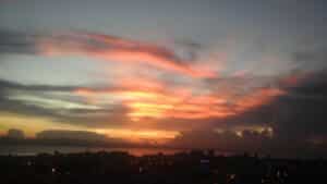 Panoramic view over the city of Tawau, Sabah at sunset.