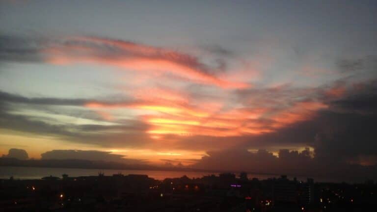 Panoramic view over the city of Tawau, Sabah at sunset.
