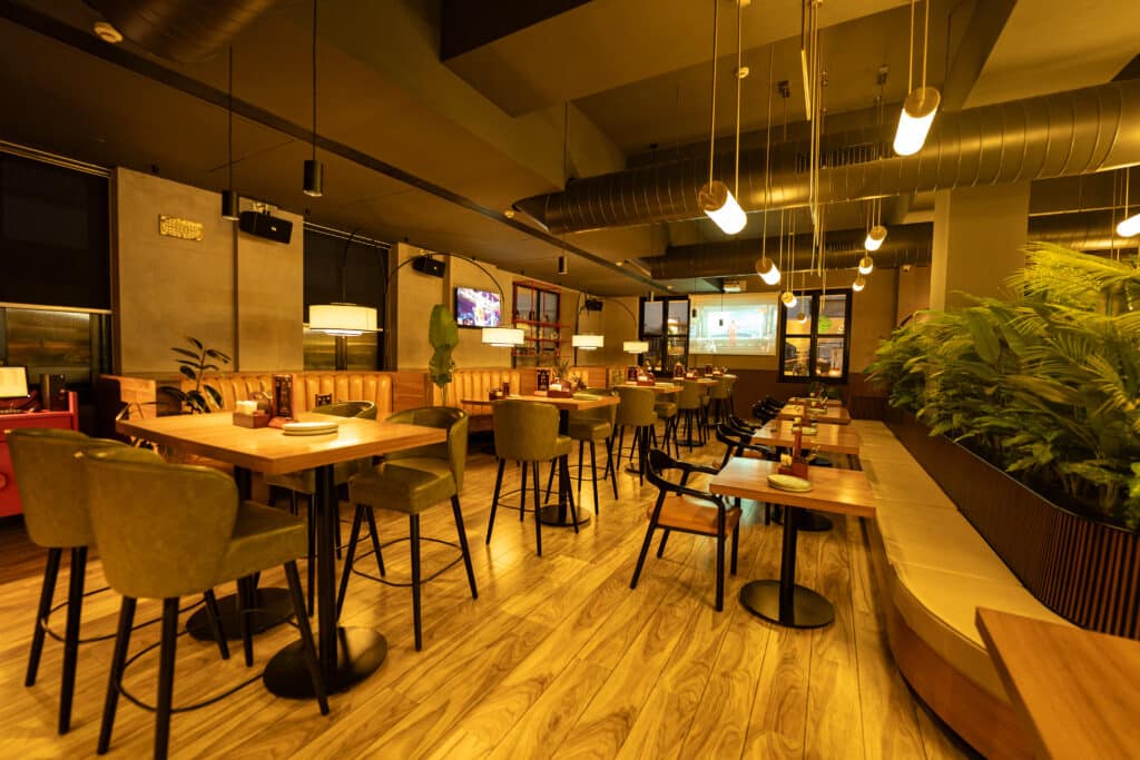Interior view of Independence Brewing Company's brewpub in Kalyani Nagar, Pune.