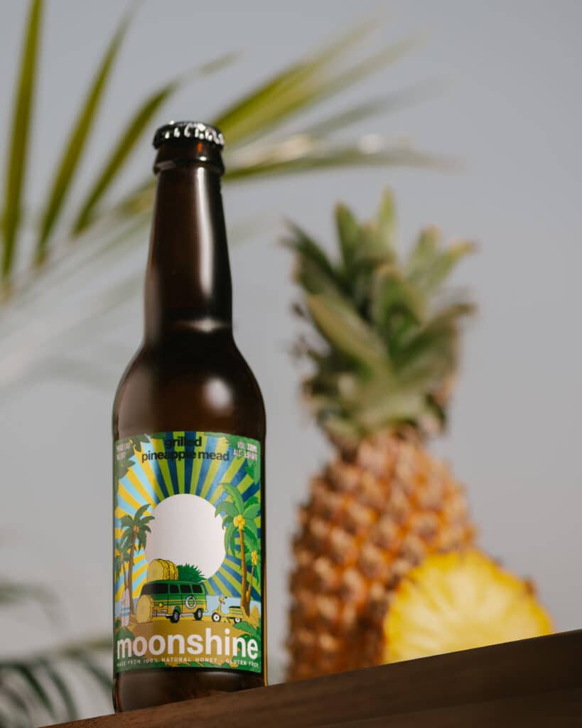 Bottle of Moonshine Meadery Grilled Pineapple Mead.