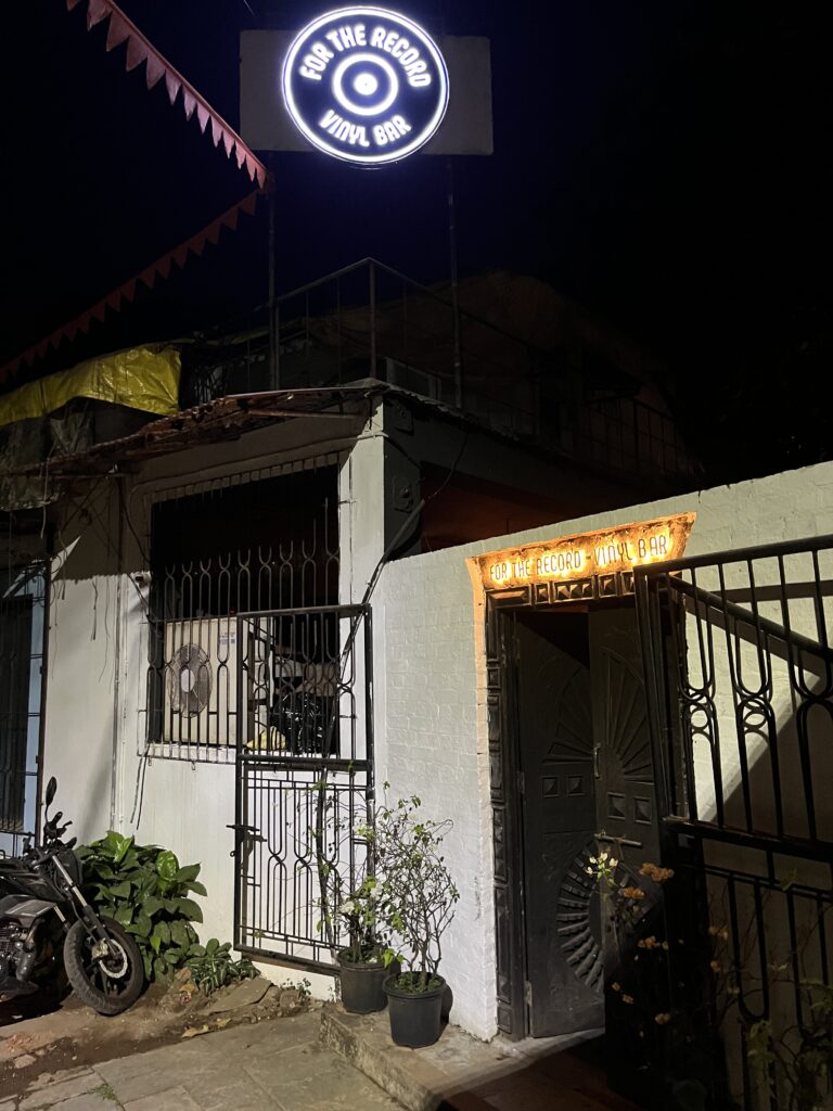 Exterior view of For The Record Vinyl Bar in Goa, India.