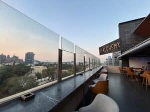 View of Bengaluru city centre taken at Alchemy Rooftop Microbrewery.