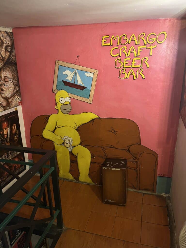 Mural of Homer Simpson in the upstairs section of Embargo craft beer bar in Phnom Penh, Cambodia.