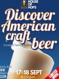Event announcement for Discover American Craft Beer at House of Hops in Kuala Lumpur, Malaysia.