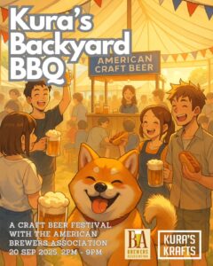 Event announcement promoting Kura's Backyard BBQ, brought to you by the American Brewers Association and Kura's Krafts on September 20, 2025, in Kuala Lumpur, Malaysia.