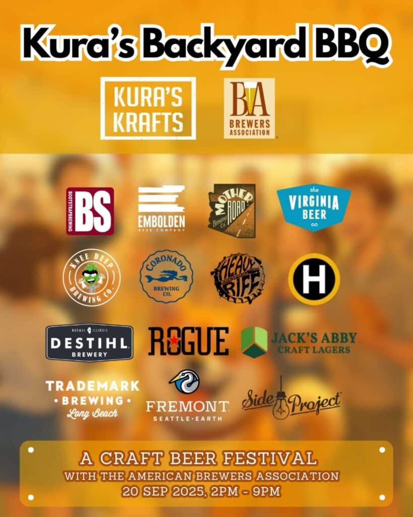 Overview of American Brewers Association members promoting their respective craft beers at Kura's Backyard BBQ in Kuala Lumpur, Malaysia, on September 20, 2025.