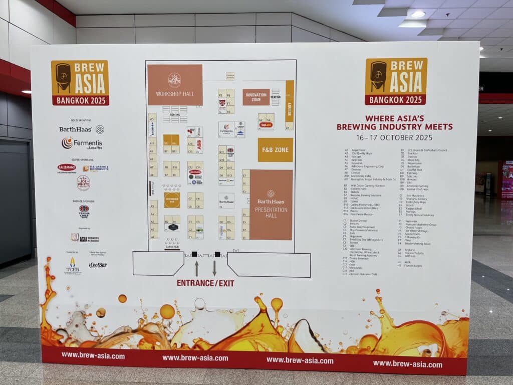 Floor plan of Brew Asia 2025 trade fair at BITEC, Thailand.