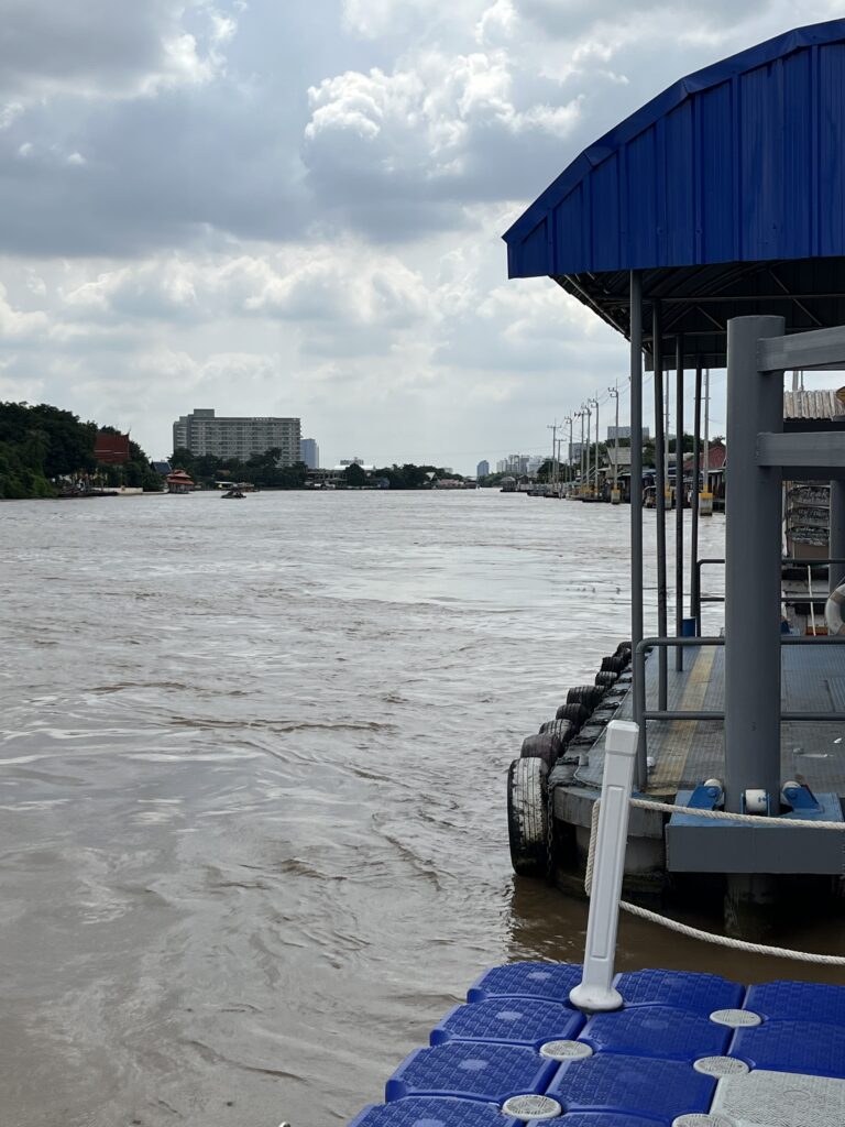 View of the Chao Phraya River from the Chit Beer brewpub on Koh Kret in Bangkok, Thailand.