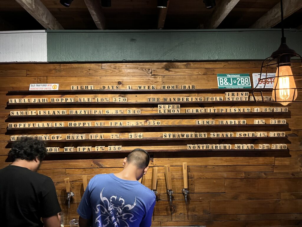 Tap selection at Eight Days A Week Homebar in Bangkok, Thailand.