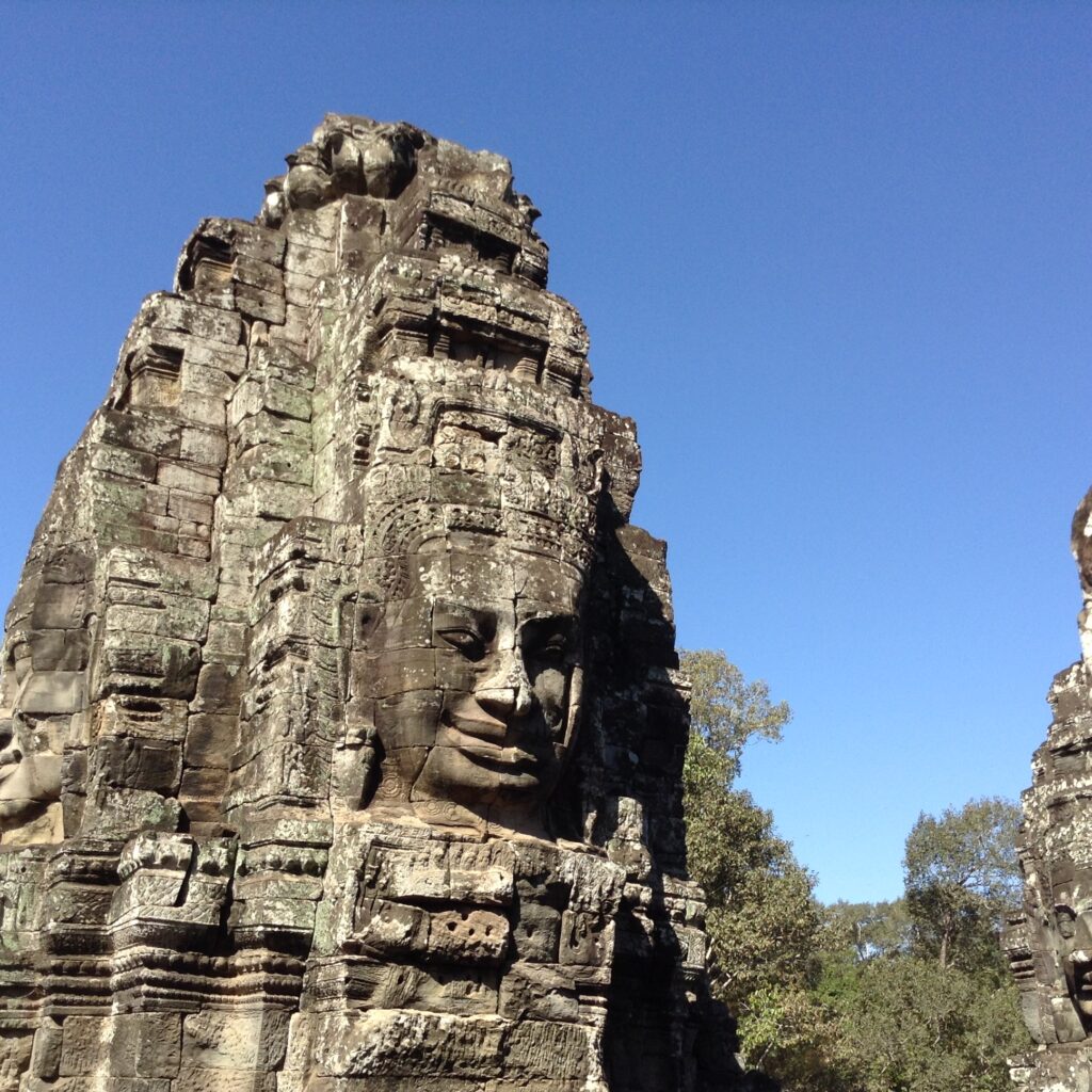 View of Bayon Temple in Angkor Archaeological Park near Siem Reap, Cambodia.