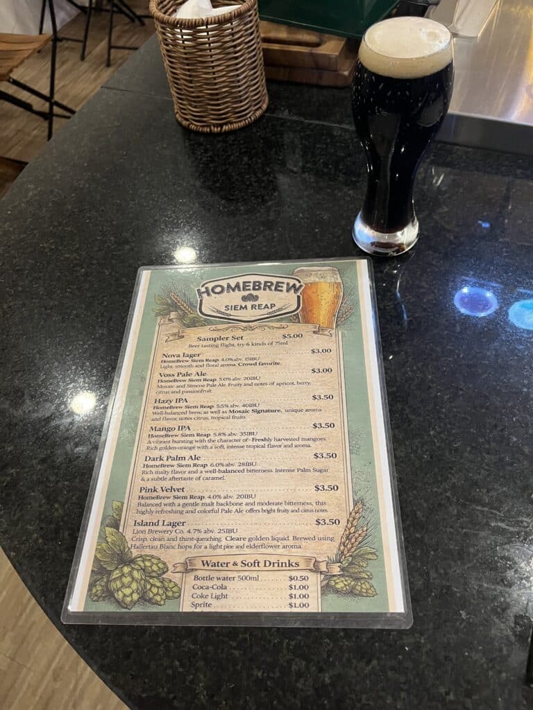Glass of Dark Palm Ale at HomeBrew Siem Reap.
