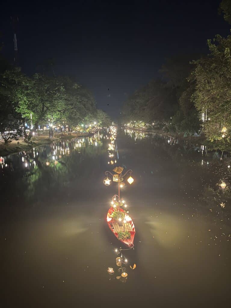 View of the Siem Reap River by night.
